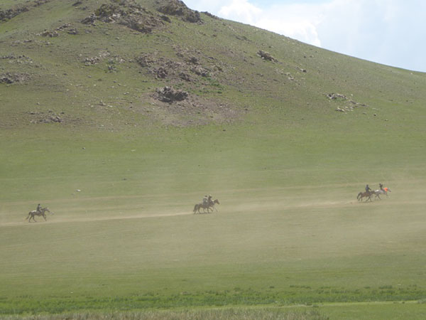 ナーダム競馬の出走馬、最終調整場所の大草原　走りやすい大草原